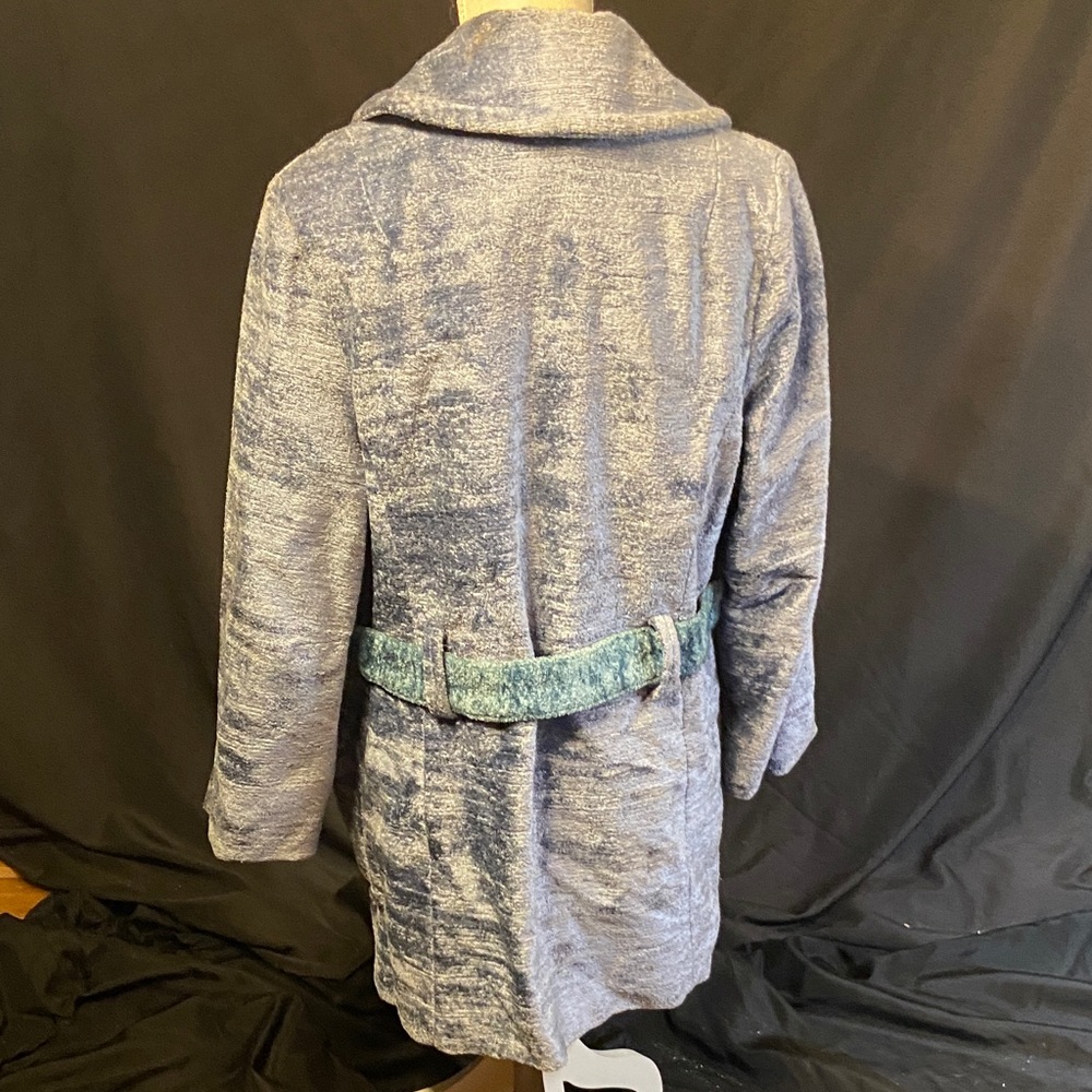 Textured Blue Belted Coat - Picture 4 of 11